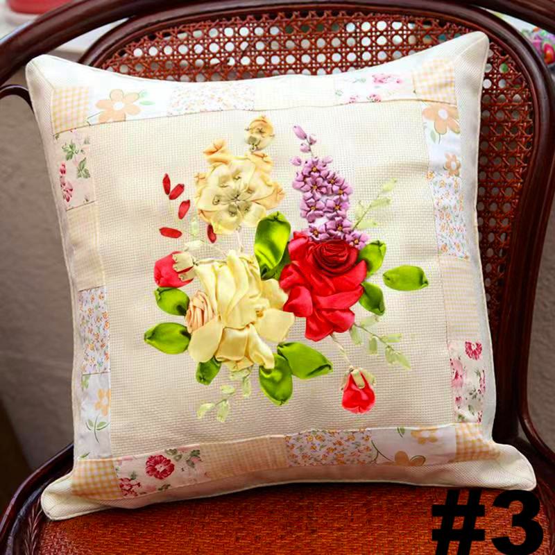 Embroidered Ribbon Floral Pillow Case Kits | Living Room Sofa Decoration  | Nice Wedding Gifts - #3 - image 4