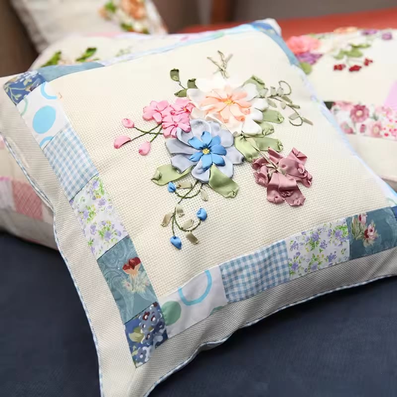Embroidered Ribbon Floral Pillow Case Kits | Living Room Sofa Decoration  | Nice Wedding Gifts - image 1