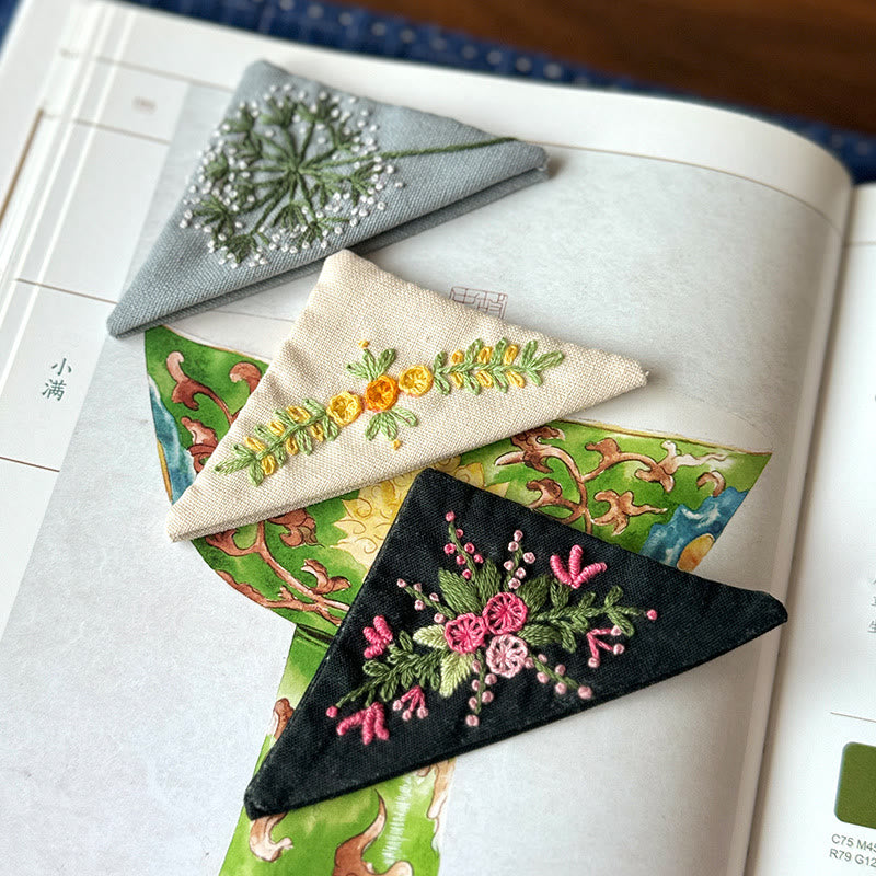 Embroidery Triangular Bookmark Kit |  Floral Corner Bookmark Craft  | Book Lover Gifts - image 0