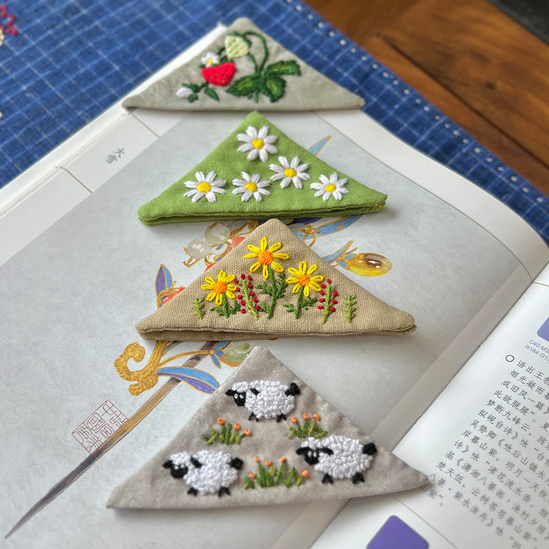 Embroidery Triangular Bookmark Kit |  Floral Corner Bookmark Craft  | Book Lover Gifts - image 1