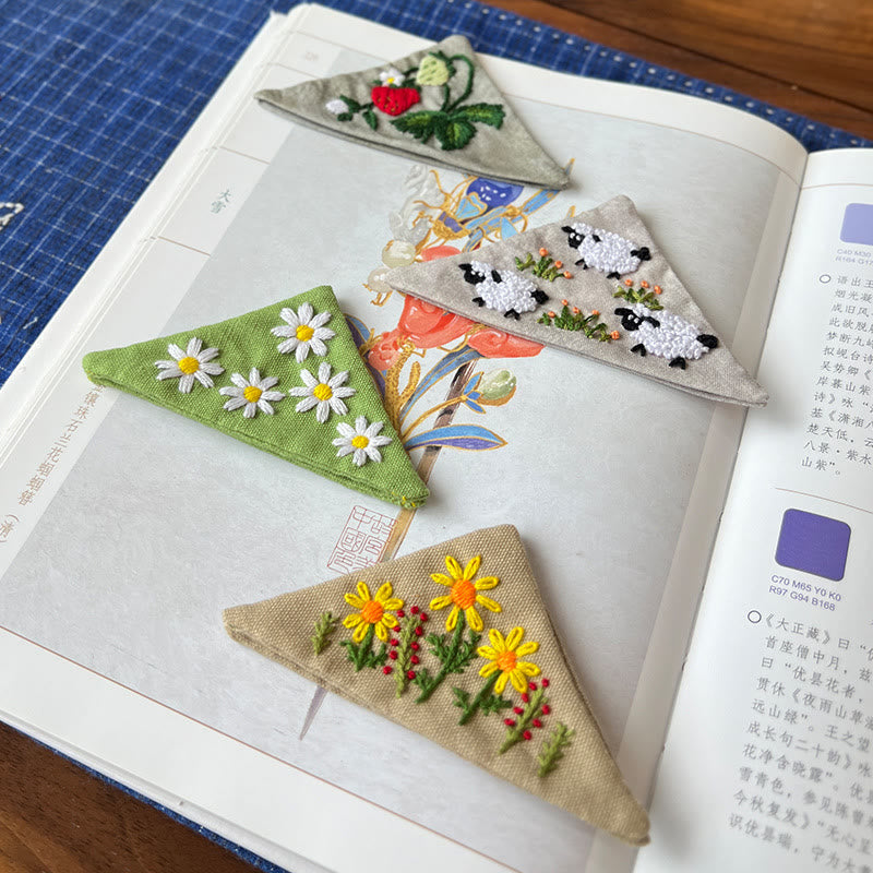 Embroidery Triangular Bookmark Kit |  Floral Corner Bookmark Craft  | Book Lover Gifts - image 2