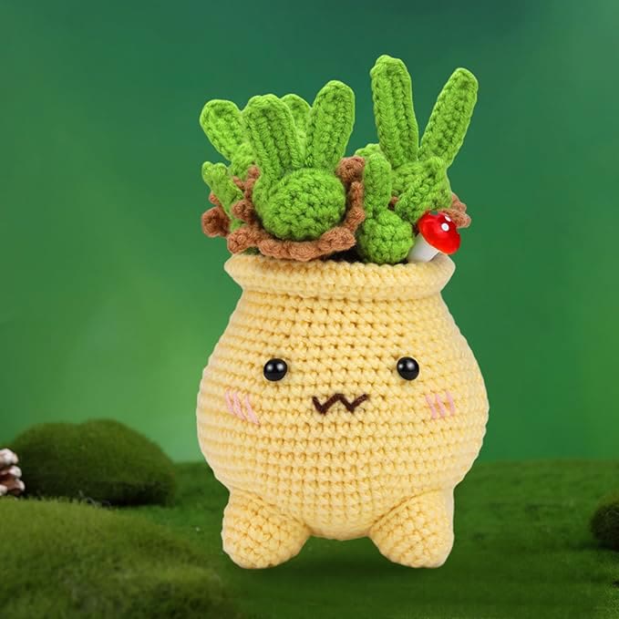  Handmade Yellow Potted Plant Crochet Kit - Adorable Crocheted Collections | Beginner-friendly Craft - image 1