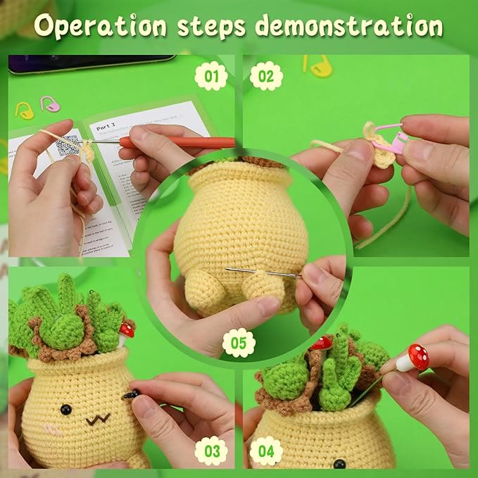  Handmade Yellow Potted Plant Crochet Kit - Adorable Crocheted Collections | Beginner-friendly Craft - image 4