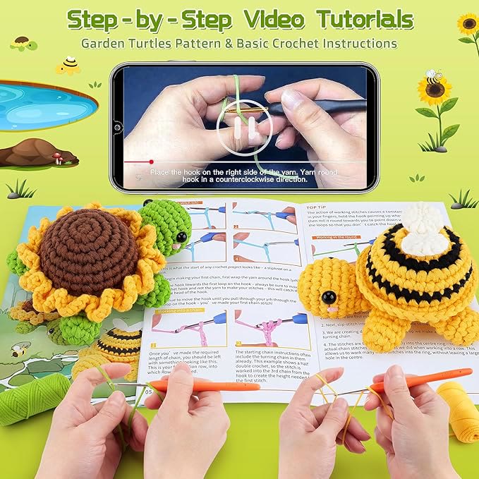  Handmade Bee Turtle Crochet Kit - Mini Knitting Toys | Beginner Crochet Set | Fashion Accessories - image 3