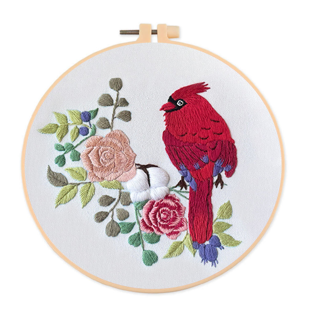 Rubbyoo Embroidery Kit- Cardinal Floral Stitch  | Gift For Bird Lovers - A - image 0
