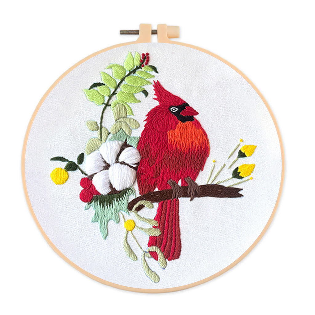 Rubbyoo Embroidery Kit- Cardinal Floral Stitch  | Gift For Bird Lovers - B - image 1