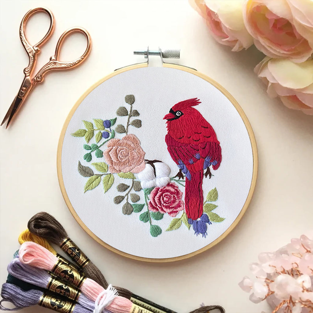 Rubbyoo Embroidery Kit- Cardinal Floral Stitch  | Gift For Bird Lovers - image 8