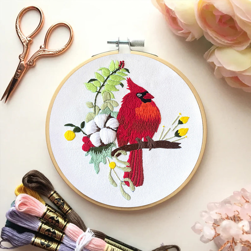 Rubbyoo Embroidery Kit- Cardinal Floral Stitch  | Gift For Bird Lovers - image 9