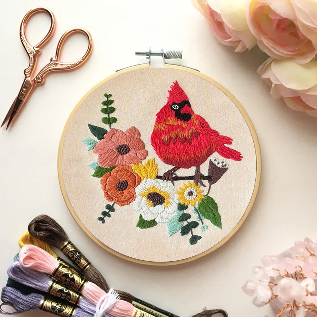 Rubbyoo Embroidery Kit- Cardinal Floral Stitch  | Gift For Bird Lovers - image 11