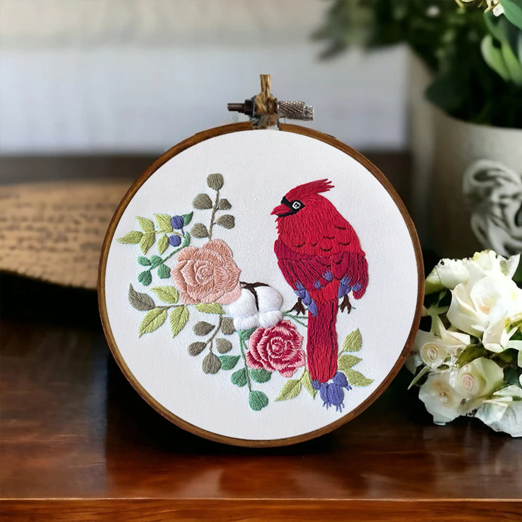 Rubbyoo Embroidery Kit- Cardinal Floral Stitch  | Gift For Bird Lovers - image 4