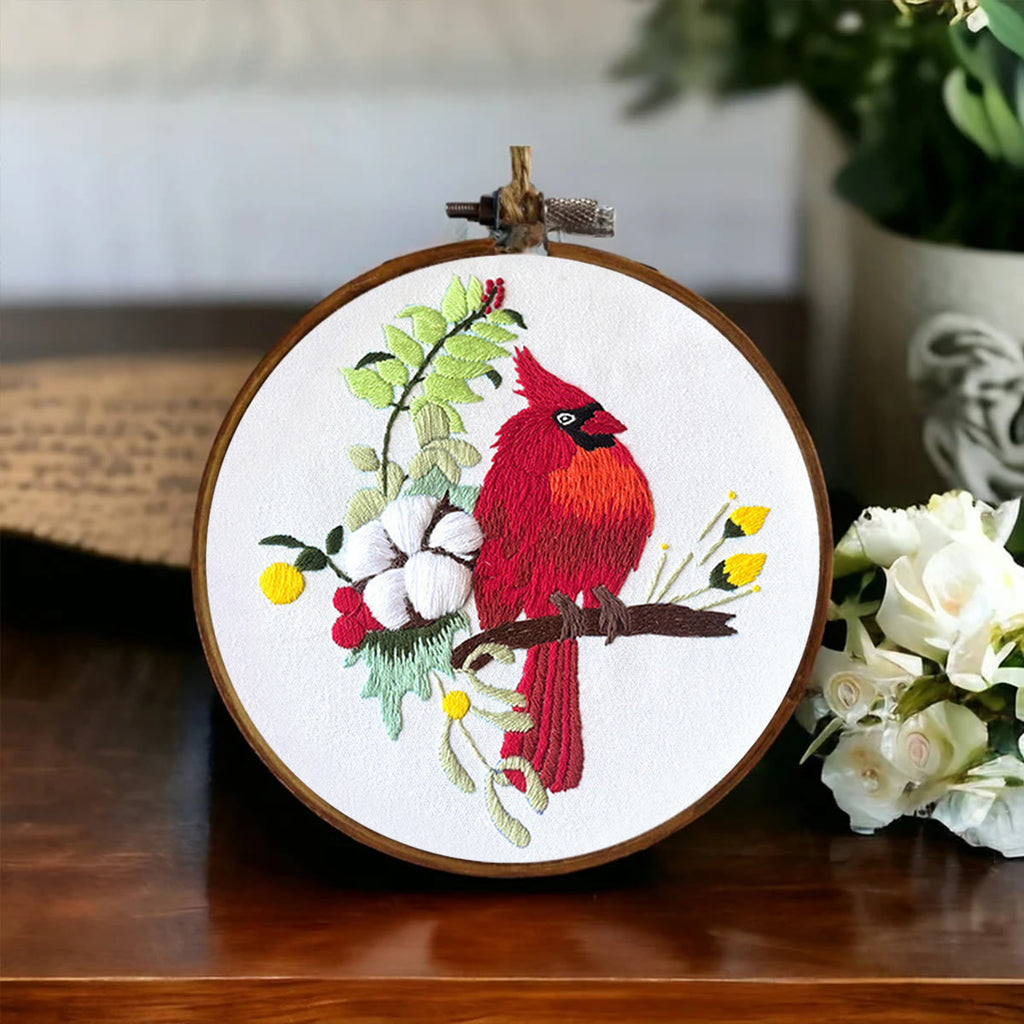 Rubbyoo Embroidery Kit- Cardinal Floral Stitch  | Gift For Bird Lovers - image 5