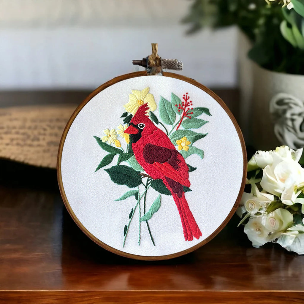 Rubbyoo Embroidery Kit- Cardinal Floral Stitch  | Gift For Bird Lovers - image 6