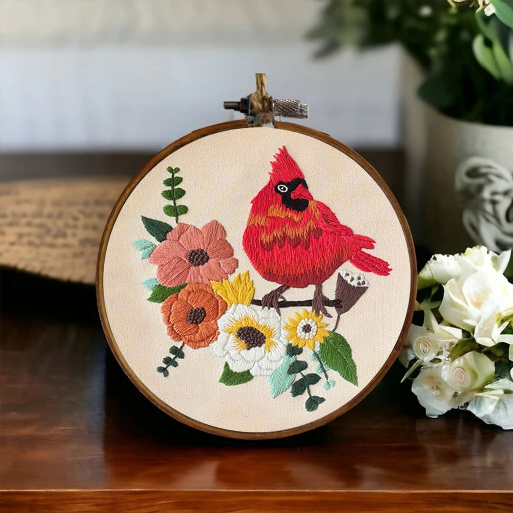 Rubbyoo Embroidery Kit- Cardinal Floral Stitch  | Gift For Bird Lovers - image 7