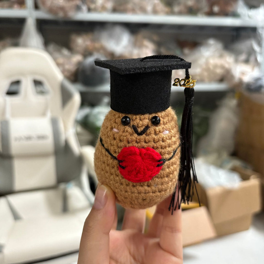 Handmade Graduation Crochet - Various Graduation Series Dolls | Gifts For Graduate Day - Brown Potato With Red Heart - image 4