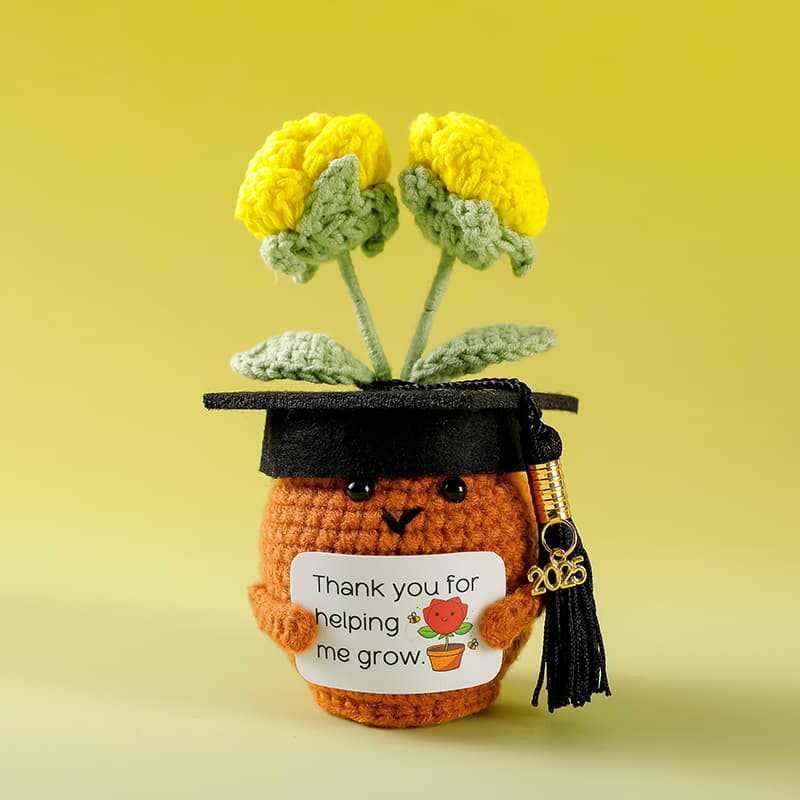Handmade Graduation Flower Bouquets Crochet - Woven Floral Doll | Artistic Desk Decor | Suitable For Classmates - Yellow Flowers - image 8