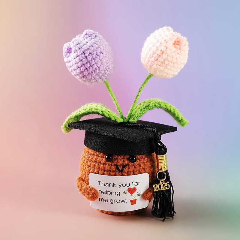 Handmade Graduation Flower Bouquets Crochet - Woven Floral Doll | Artistic Desk Decor | Suitable For Classmates - Tulips Style 1 - image 0