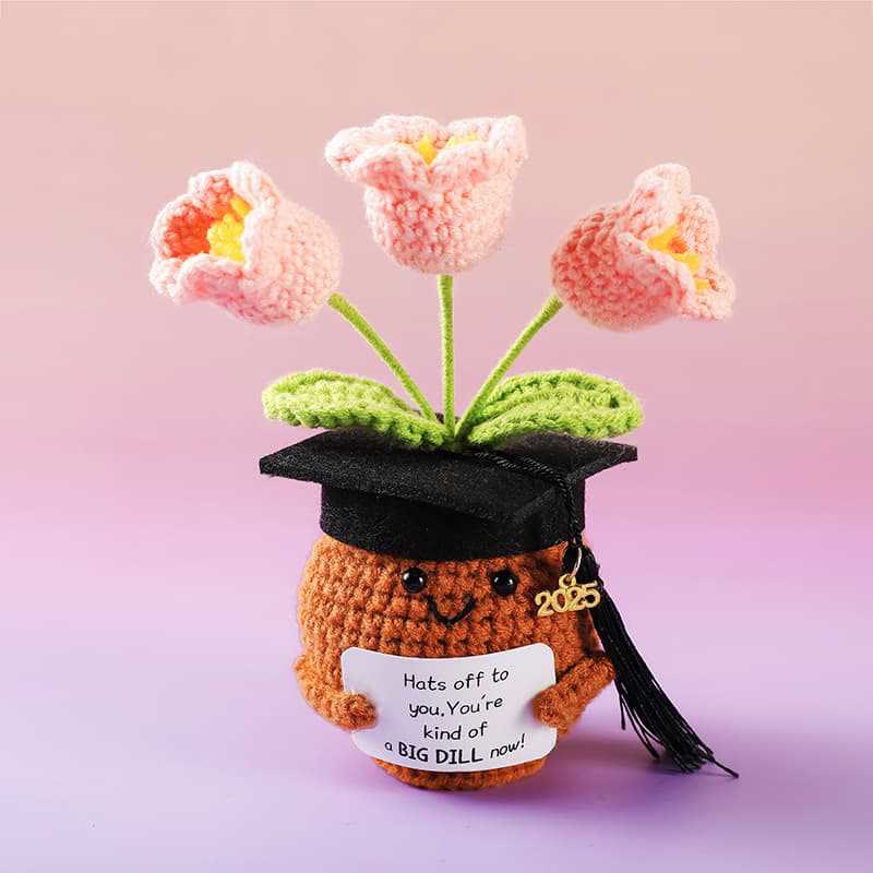Handmade Graduation Flower Bouquets Crochet - Woven Floral Doll | Artistic Desk Decor | Suitable For Classmates - Tulips  Style 3 - image 2