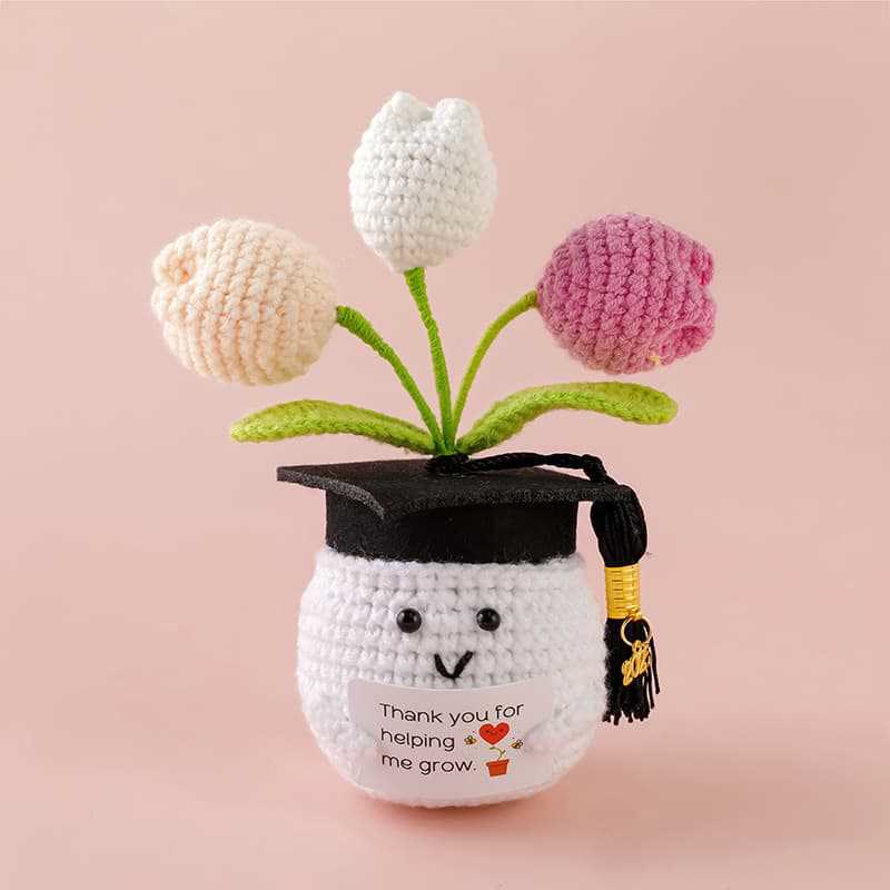Handmade Graduation Flower Bouquets Crochet - Woven Floral Doll | Artistic Desk Decor | Suitable For Classmates - Tulips Style 2 - image 1