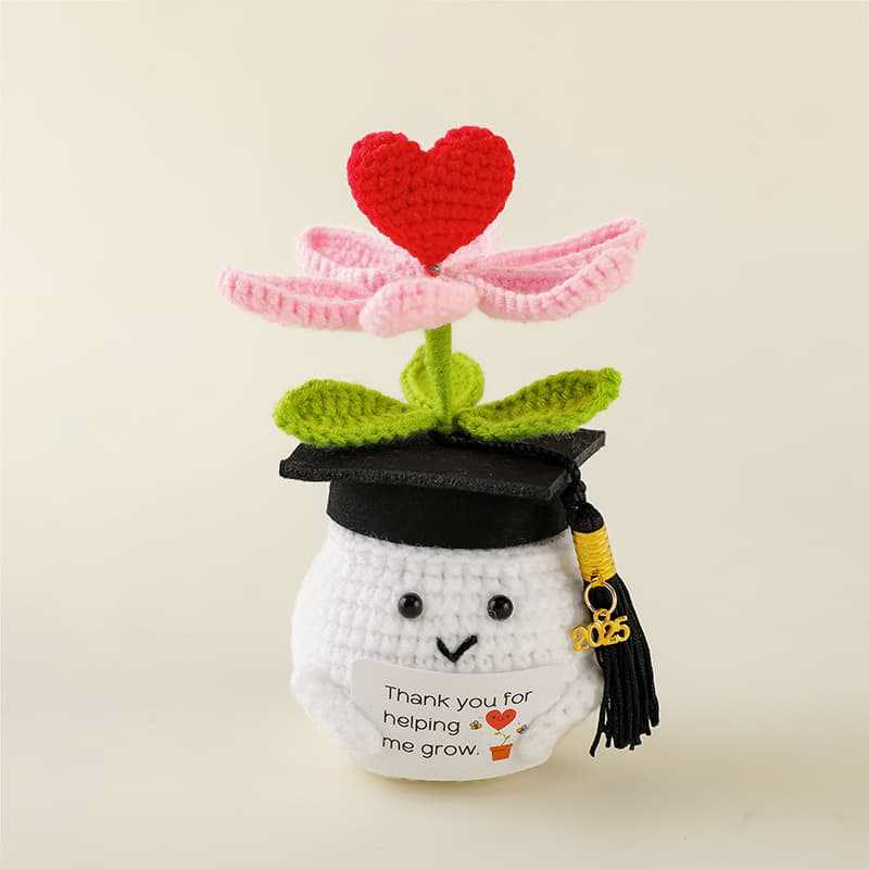 Handmade Graduation Flower Bouquets Crochet - Woven Floral Doll | Artistic Desk Decor | Suitable For Classmates - Red Heart With White Potted - image 17