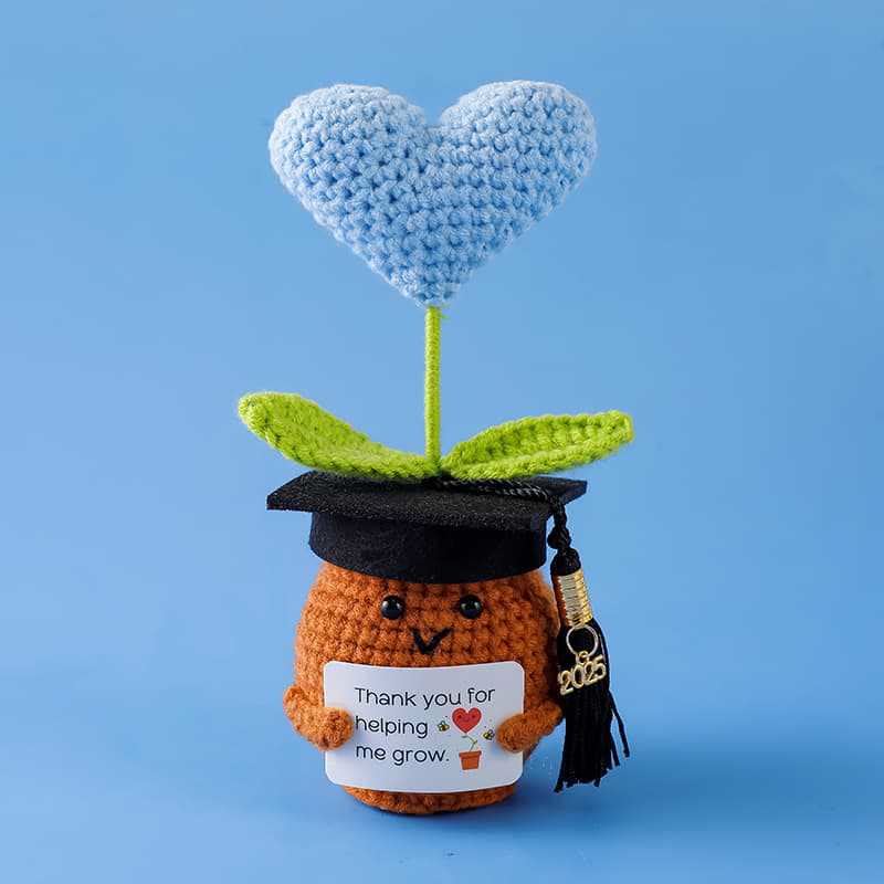 Handmade Graduation Flower Bouquets Crochet - Woven Floral Doll | Artistic Desk Decor | Suitable For Classmates - Blue Heart - image 19