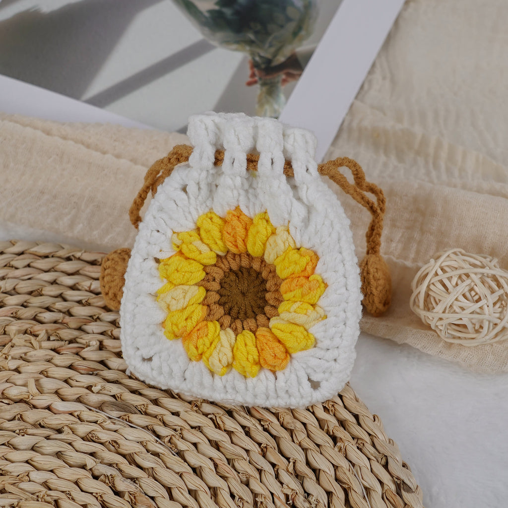 Handmade Woven Wallet Crochet - Diy Crochet Crafts | Nice Gifts For Mother  - White sunflower bag - image 4