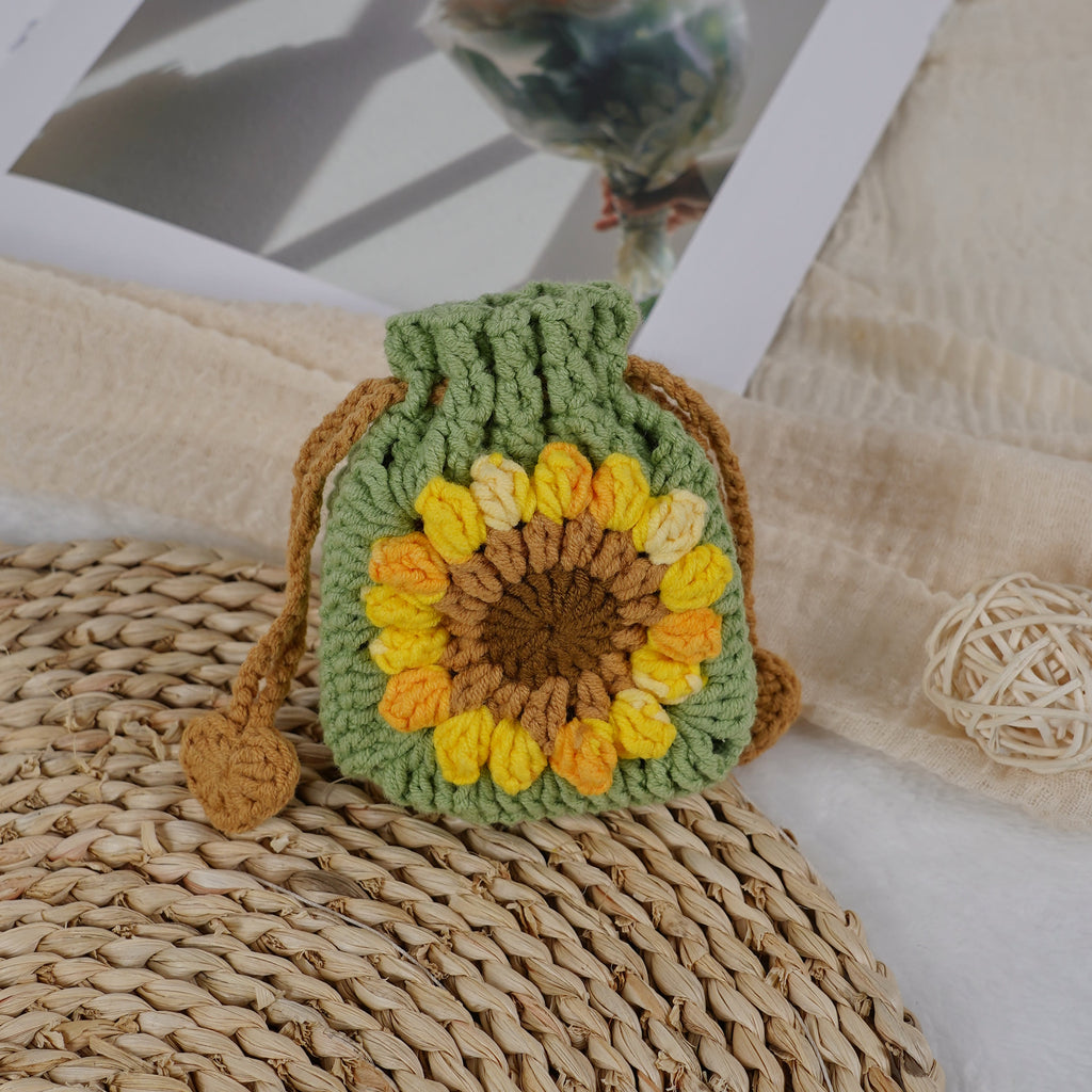 Handmade Woven Wallet Crochet - Diy Crochet Crafts | Nice Gifts For Mother  - Matcha Sunflower  Bag - image 3