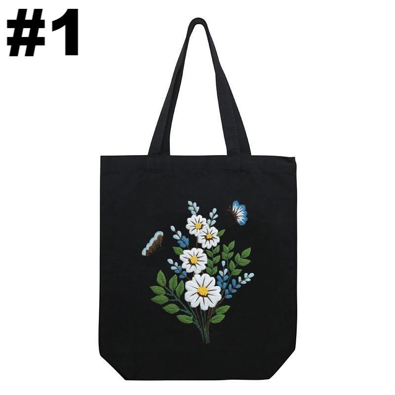 Embroidery Black Canvas Tote Bag Kits | Fashion Bags For Birthday Gifts | Handmake Unique Craft - #1 - image 1