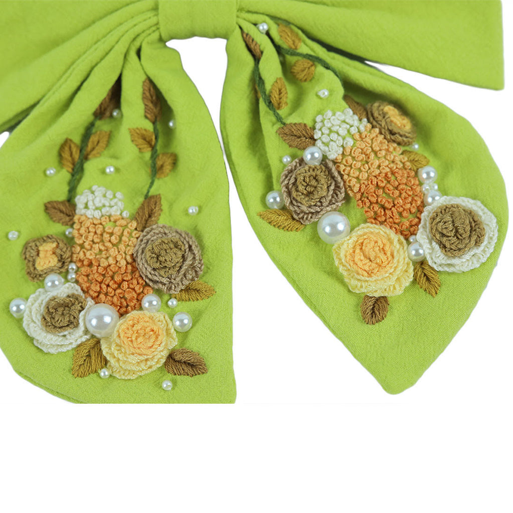 Rubbyoo Embroidery Bow Hairpin - Floral Peal Barrettes | Exquisite Hair Clip | Birthday Gifts For Her - image 2