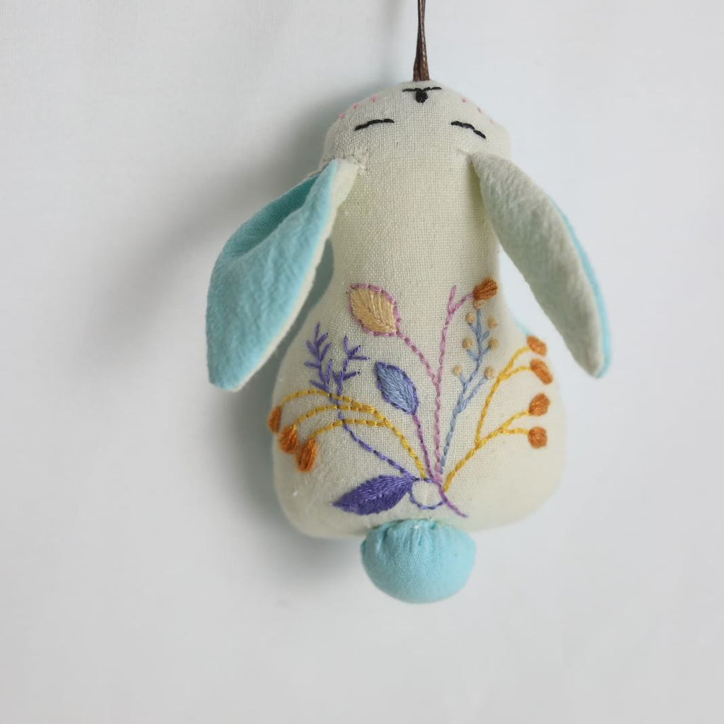 Embroidered Animal Dolls - Stylish Handmake Pendant | Cute Key Chain - Rabbit with wild flower - image 8
