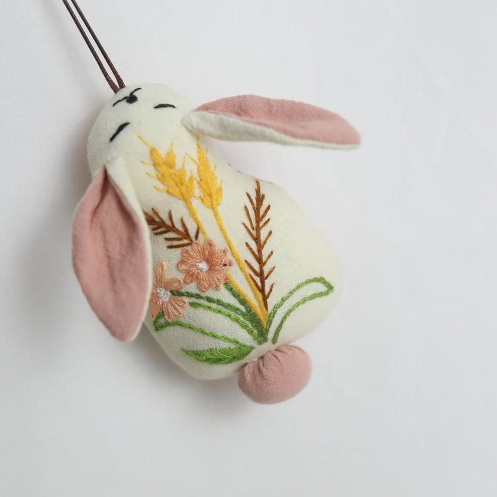 Embroidered Animal Dolls - Stylish Handmake Pendant | Cute Key Chain - Rabbit with pink flower - image 6