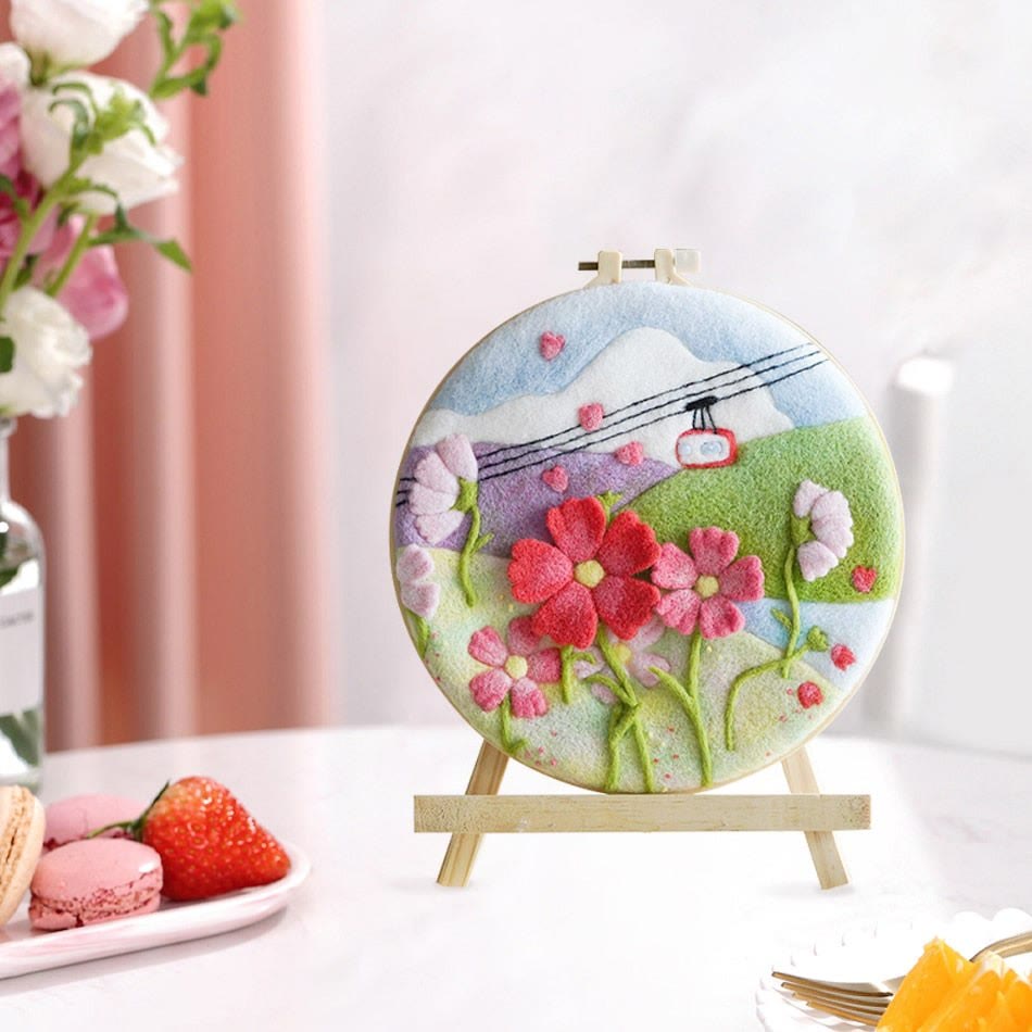  Galsang Flower Needle Felt  Kit With Frame - Hanging Ornament For Wall | Handmake Craft For Flowers Lovers - image 3