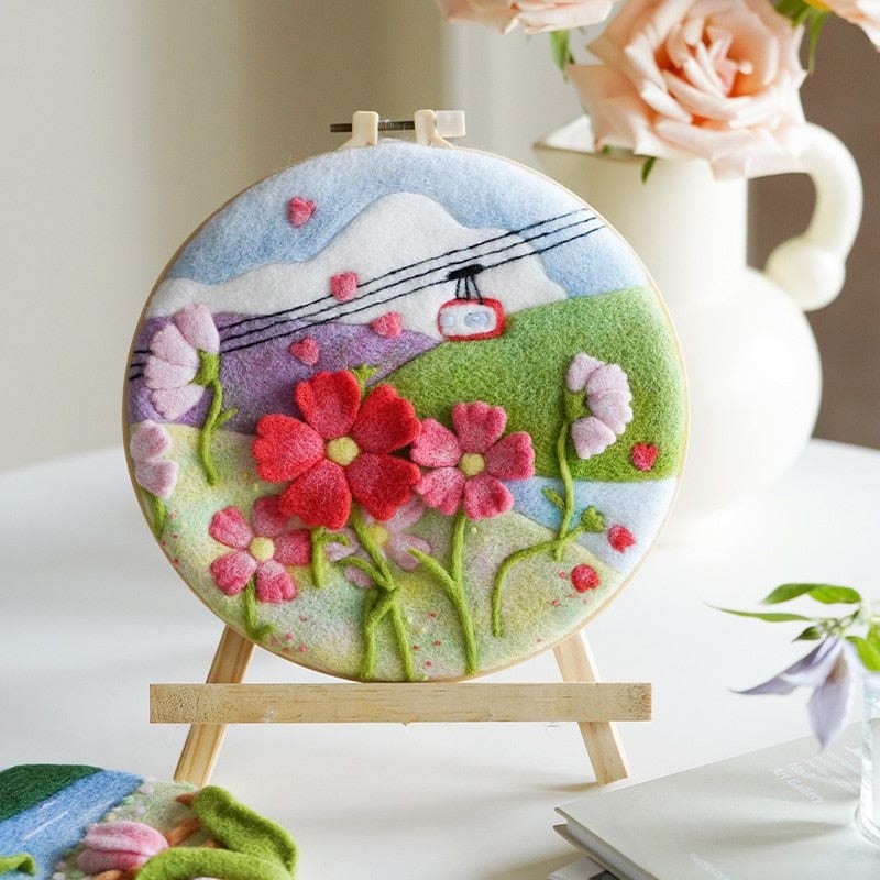  Galsang Flower Needle Felt  Kit With Frame - Hanging Ornament For Wall | Handmake Craft For Flowers Lovers - Galsang Flower Needle Felt  Kit - image 0