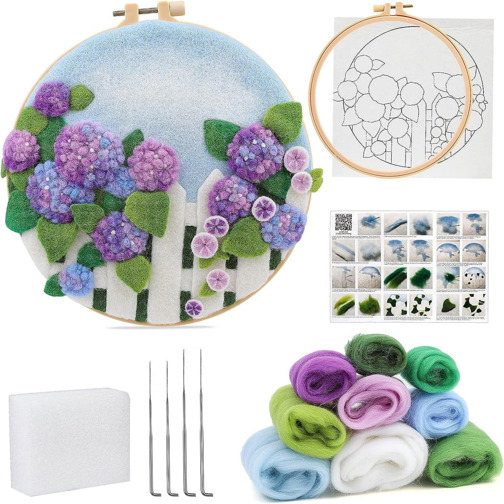  Purple Hydrangea Needle Felt  Kit With Frame - Decorative Home Craft | Creative Needle Kits For Starter  - image 1