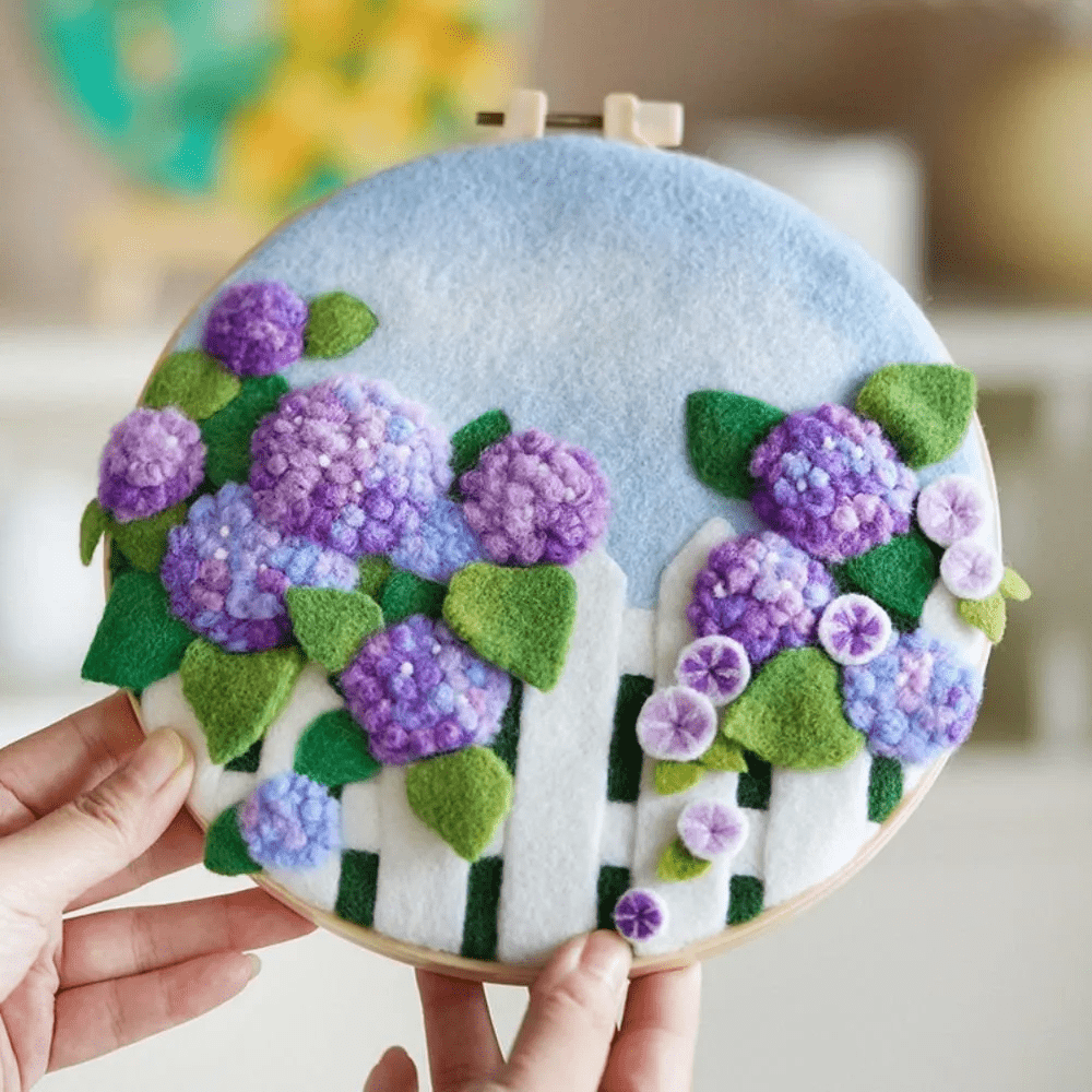  Purple Hydrangea Needle Felt  Kit With Frame - Decorative Home Craft | Creative Needle Kits For Starter  - image 6