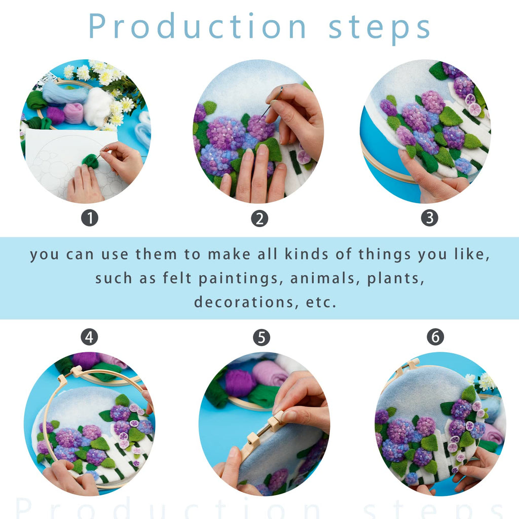  Purple Hydrangea Needle Felt  Kit With Frame - Decorative Home Craft | Creative Needle Kits For Starter  - image 3