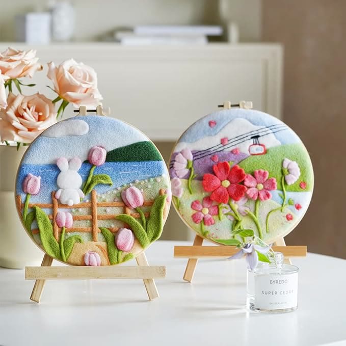 Tulips And Bunny Needle Felt  Kit With Frame - Cute Floral Animal Craft |  Diy  Scenic Needlework  - image 4