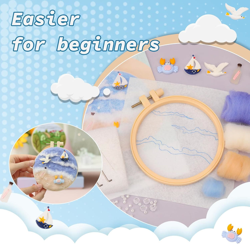 Summer Beach Needle Felt  Kit With Frame - Beginner-friendly Needlework | Diy Handicraft Gift - image 4