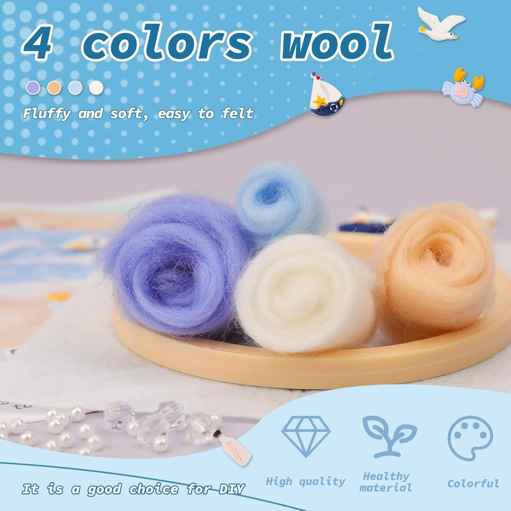 Summer Beach Needle Felt  Kit With Frame - Beginner-friendly Needlework | Diy Handicraft Gift - image 3