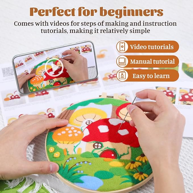 Forest Mushroom Needle Felt  Kit With Frame - Stylish Wall Decoration | Nice Gift For Handicraft Lovers - image 3