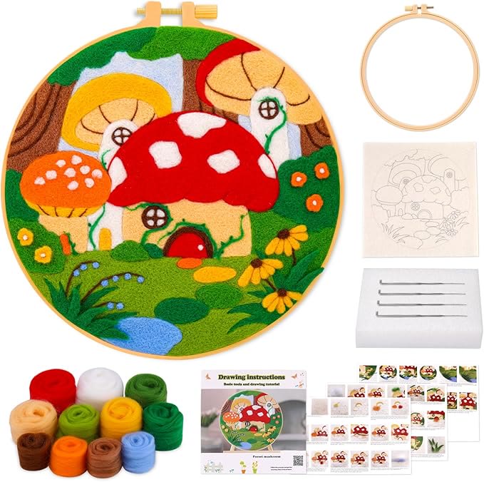 Forest Mushroom Needle Felt  Kit With Frame - Stylish Wall Decoration | Nice Gift For Handicraft Lovers - image 1