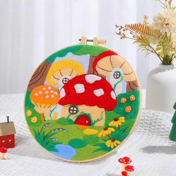 Forest Mushroom Needle Felt  Kit With Frame - Stylish Wall Decoration | Nice Gift For Handicraft Lovers - Forest Mushroom Needle Felt  Kit - image 0