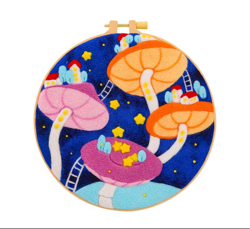 Starry Mushroom Needle Felt  Kit With Frame - Diy  Living Room Decoration | Graet Housewarming Gift - image 2