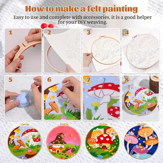 Starry Mushroom Needle Felt  Kit With Frame - Diy  Living Room Decoration | Graet Housewarming Gift - image 4