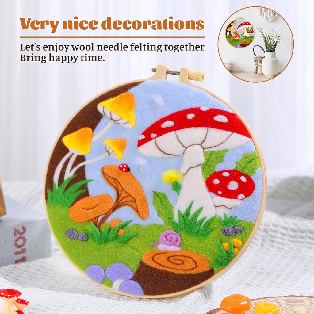 Mushroom Painting Needle Felt  Kit With Frame - Needlework For Beginners | Wool Felted Craft Gifts - image 4