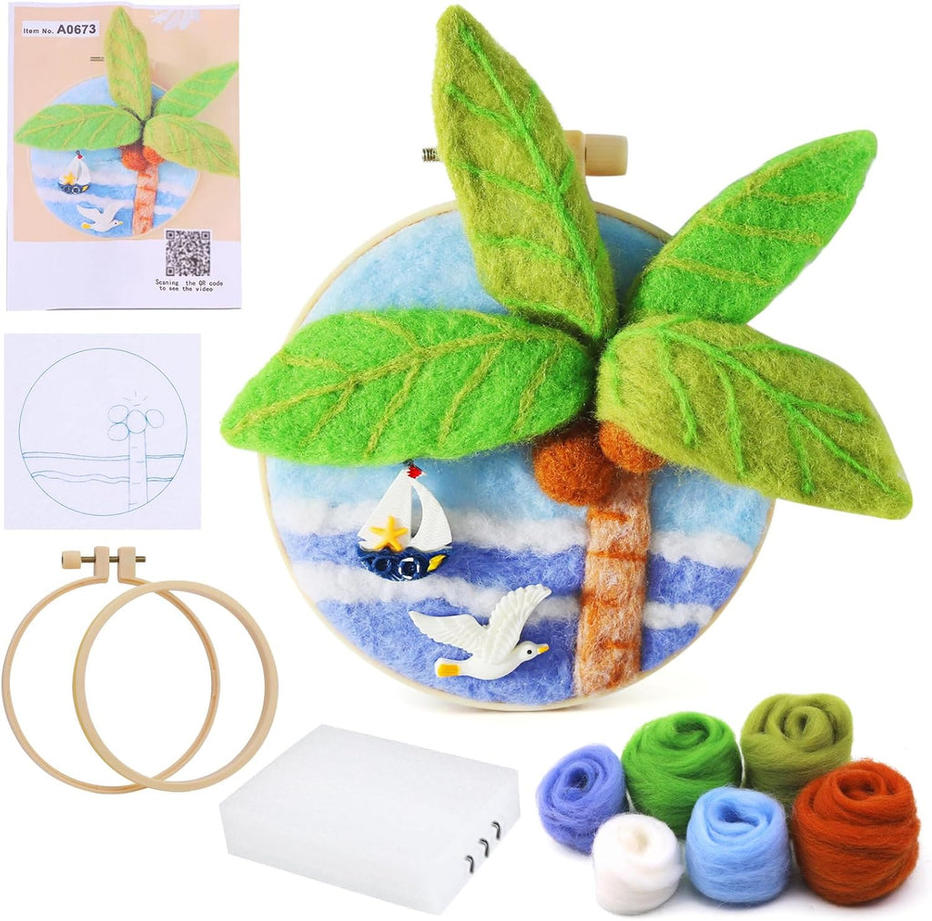 Coconut Tree Needle Felt  Kit With Frame - Exquisite Desk Ornament  | Needle Starter Craft Set - image 1