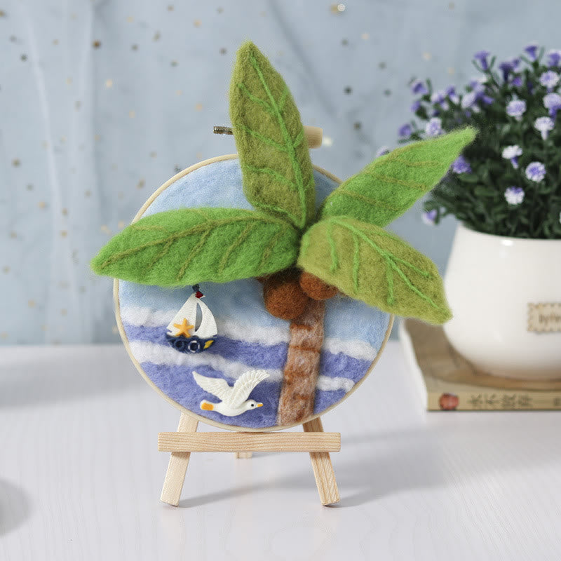 Coconut Tree Needle Felt  Kit With Frame - Exquisite Desk Ornament  | Needle Starter Craft Set - image 0