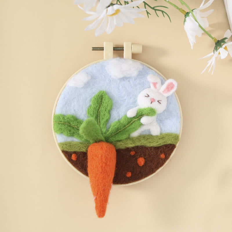 Lovely Rabbit Needle Felt  Kit With Frame - Animal Needle Handicraft | Great Gift For Festival And Ornament  - image 7