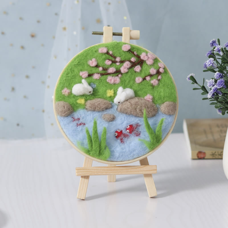 Spring Pond Needle Felt  Kit With Frame - Diy Landscape Craft | Easy Needlework For Beginners - Spring Pond Needle Felt  Kit - image 2