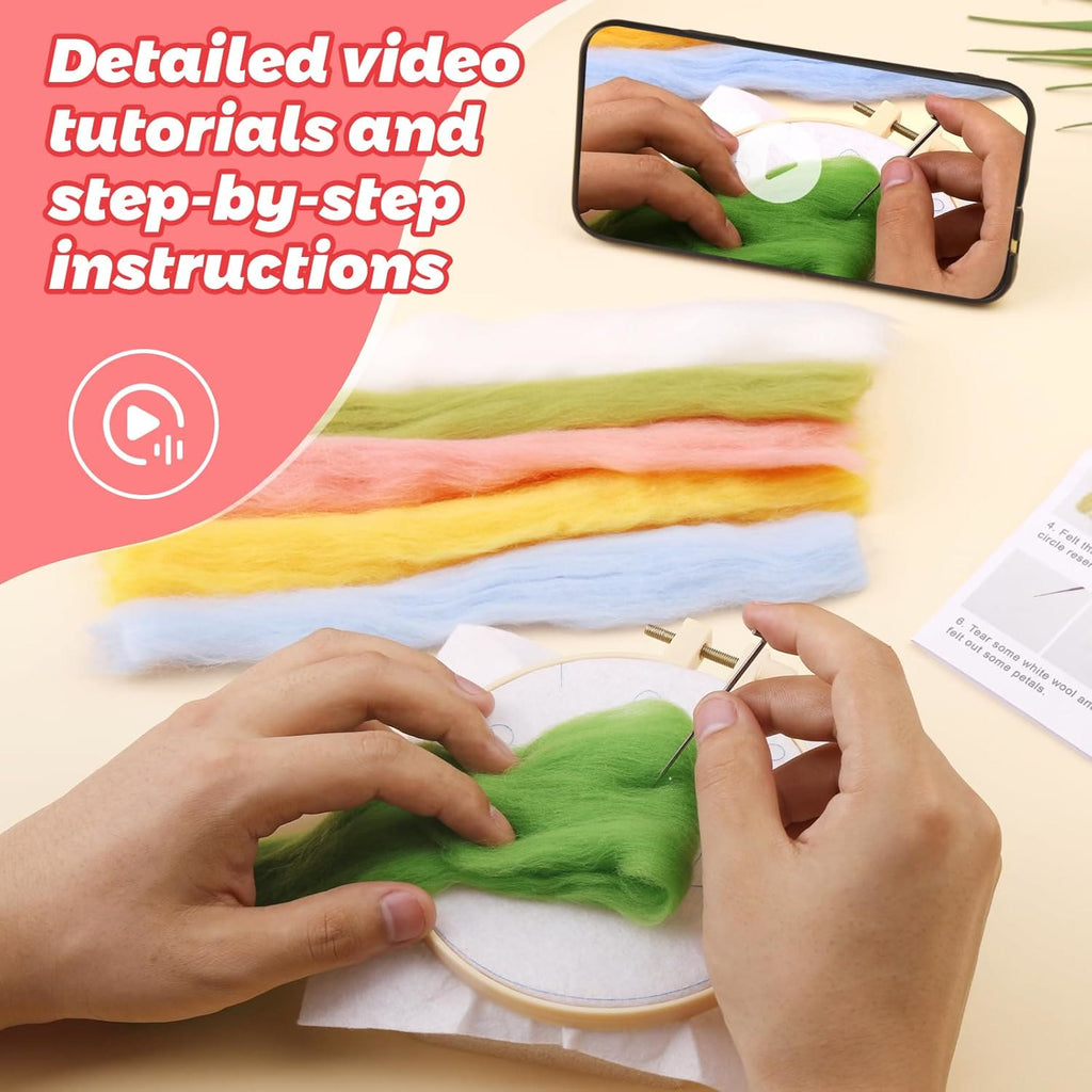 Sunshine Garden Needle Felt  Kit With Frame -  Flowers Printing Craft | Nice Gifts For Housewarming  - image 2