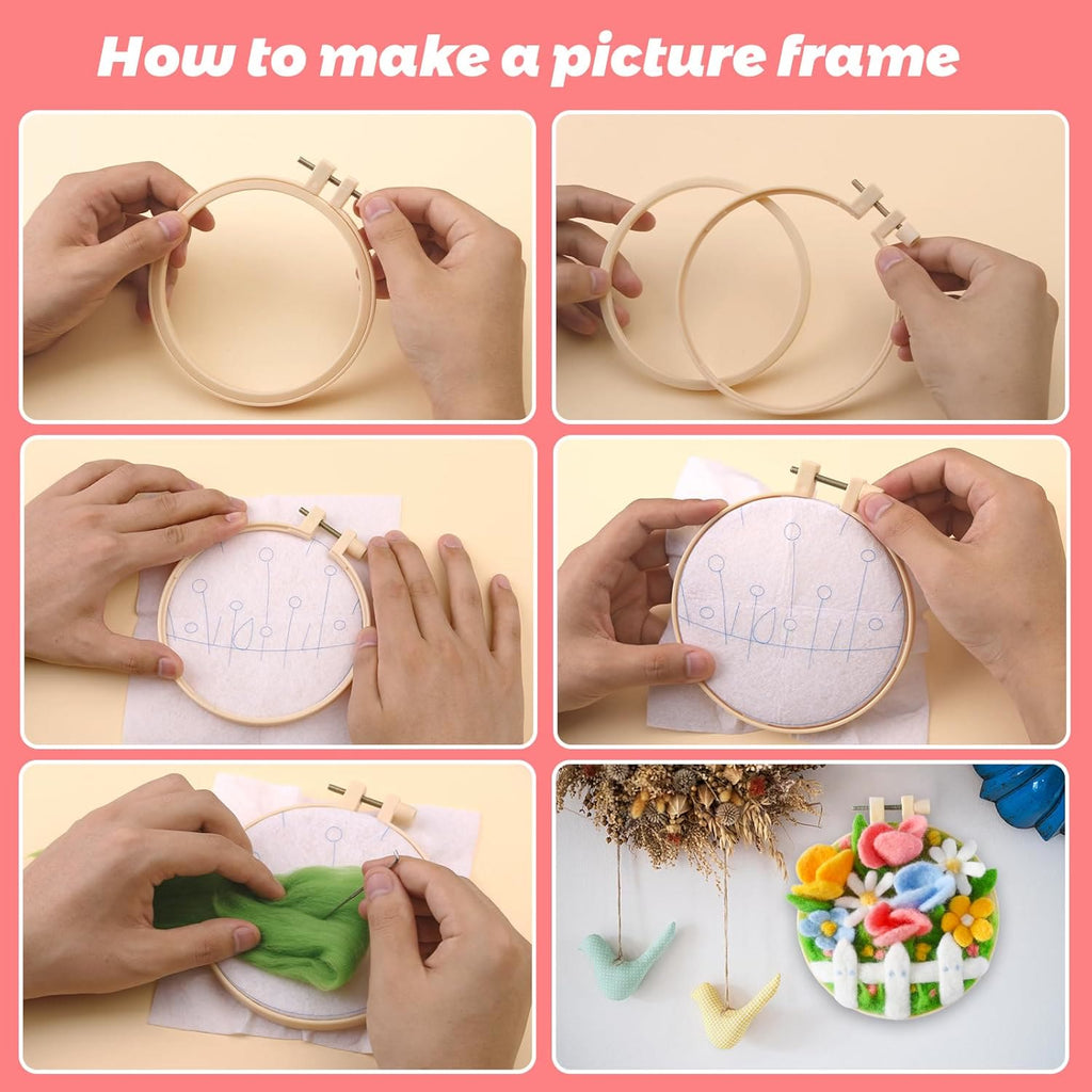 Sunshine Garden Needle Felt  Kit With Frame -  Flowers Printing Craft | Nice Gifts For Housewarming  - image 3